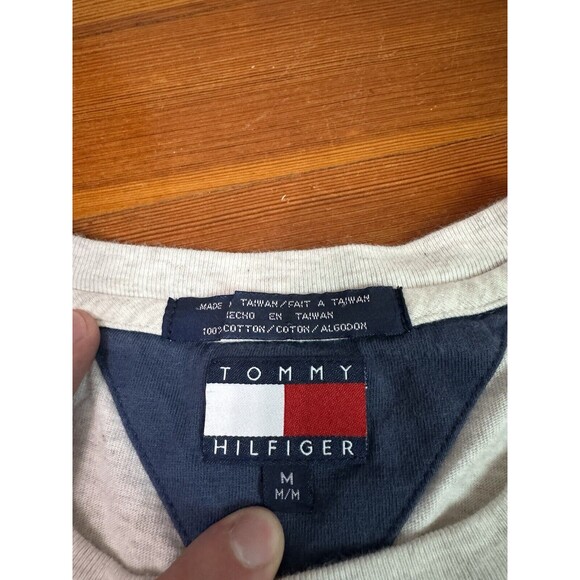 Y2K Tommy Hilfiger Spell Out Shirt Heather Gray Embroidered Vintage Mens Medium - Picture 6 of 8